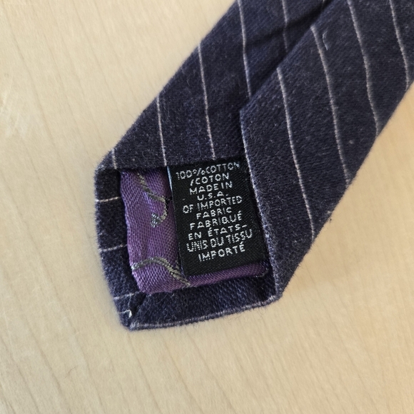 🇬🇧Ted Baker Dark Blue Cotton Pinstripe Tie - Picture 7 of 7